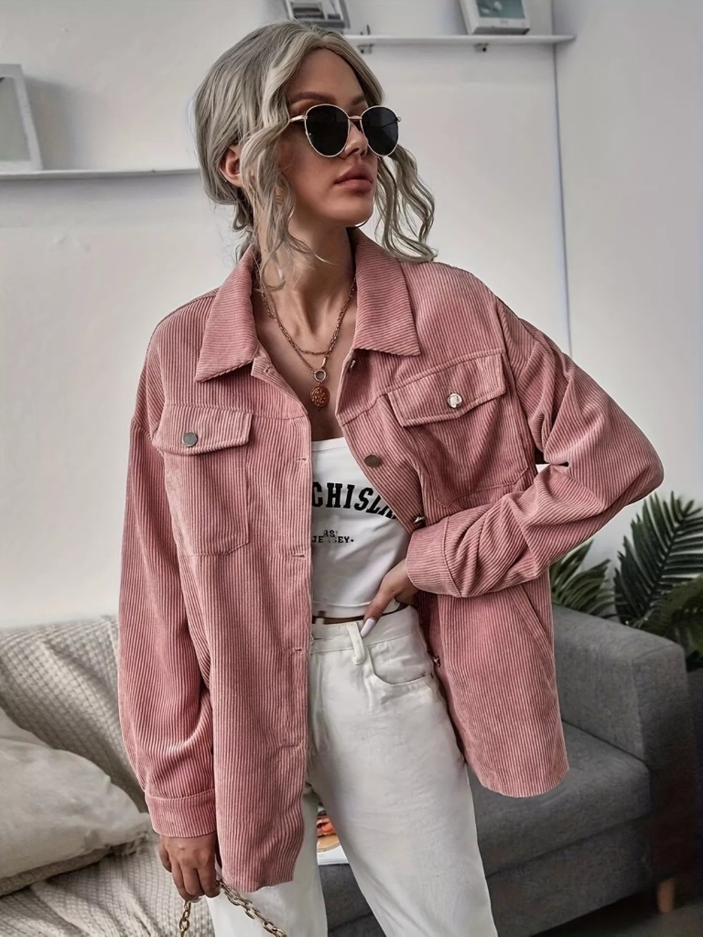 SHEIN Dusty Rose Corduroy Shacket